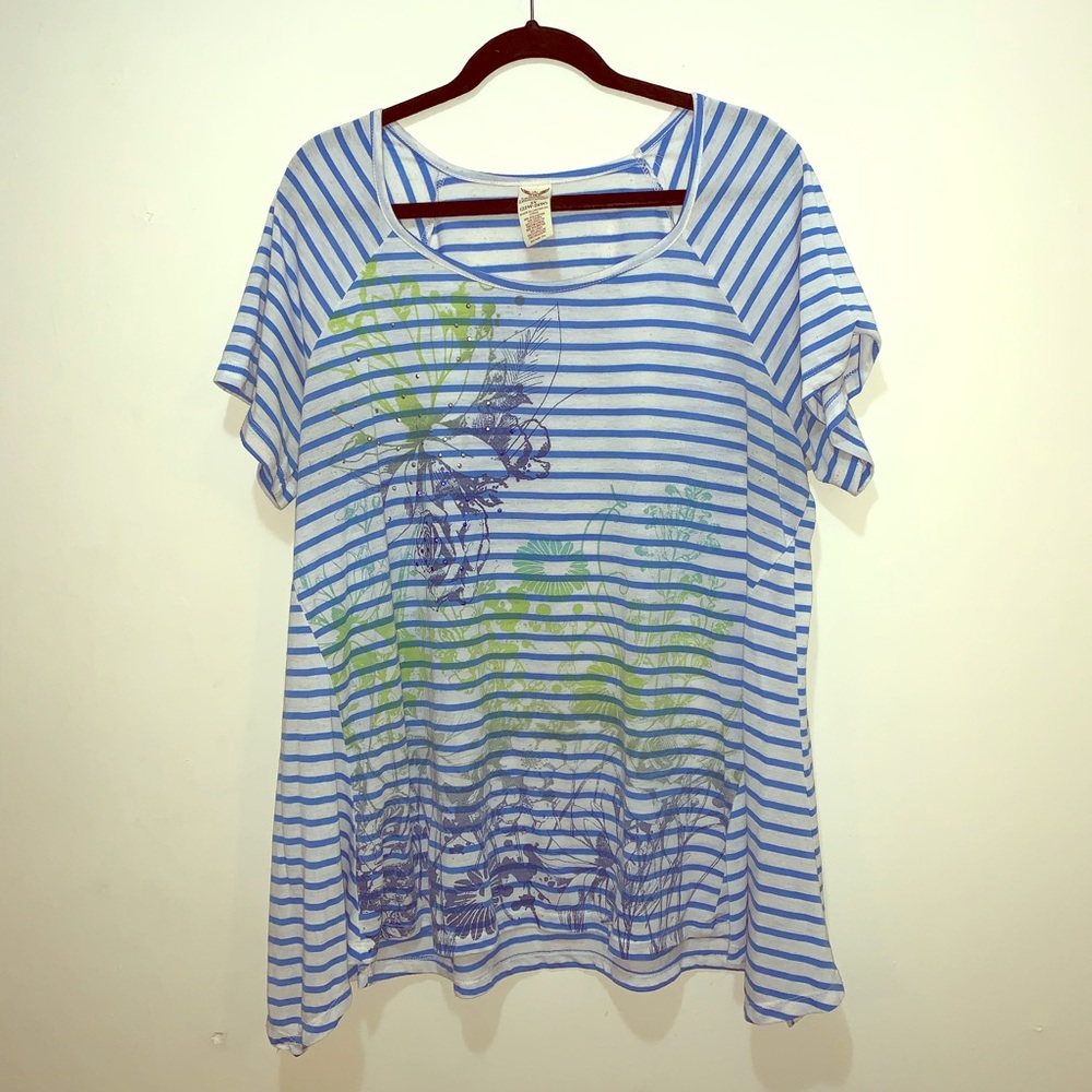 Faded Glory Floral Print with Blue Striped Blouse